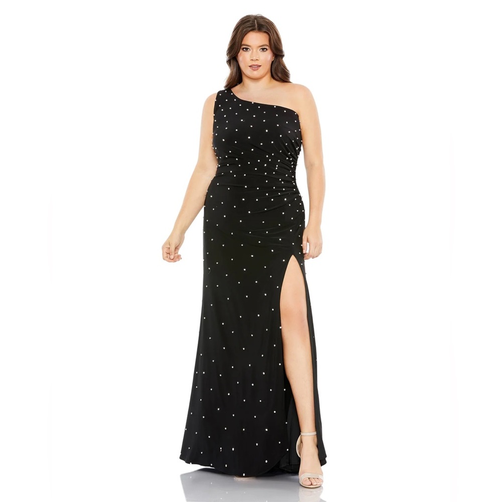 NWT Mac Duggal Jewel Encrusted Black One Shoulder Gown Maxi Dress Size 20W